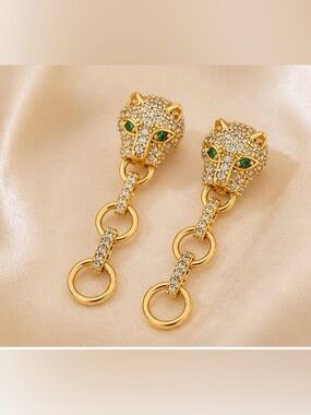 Gold Panther Drop Earrings | Statement Luxury Earrings | Elegant Chain Link